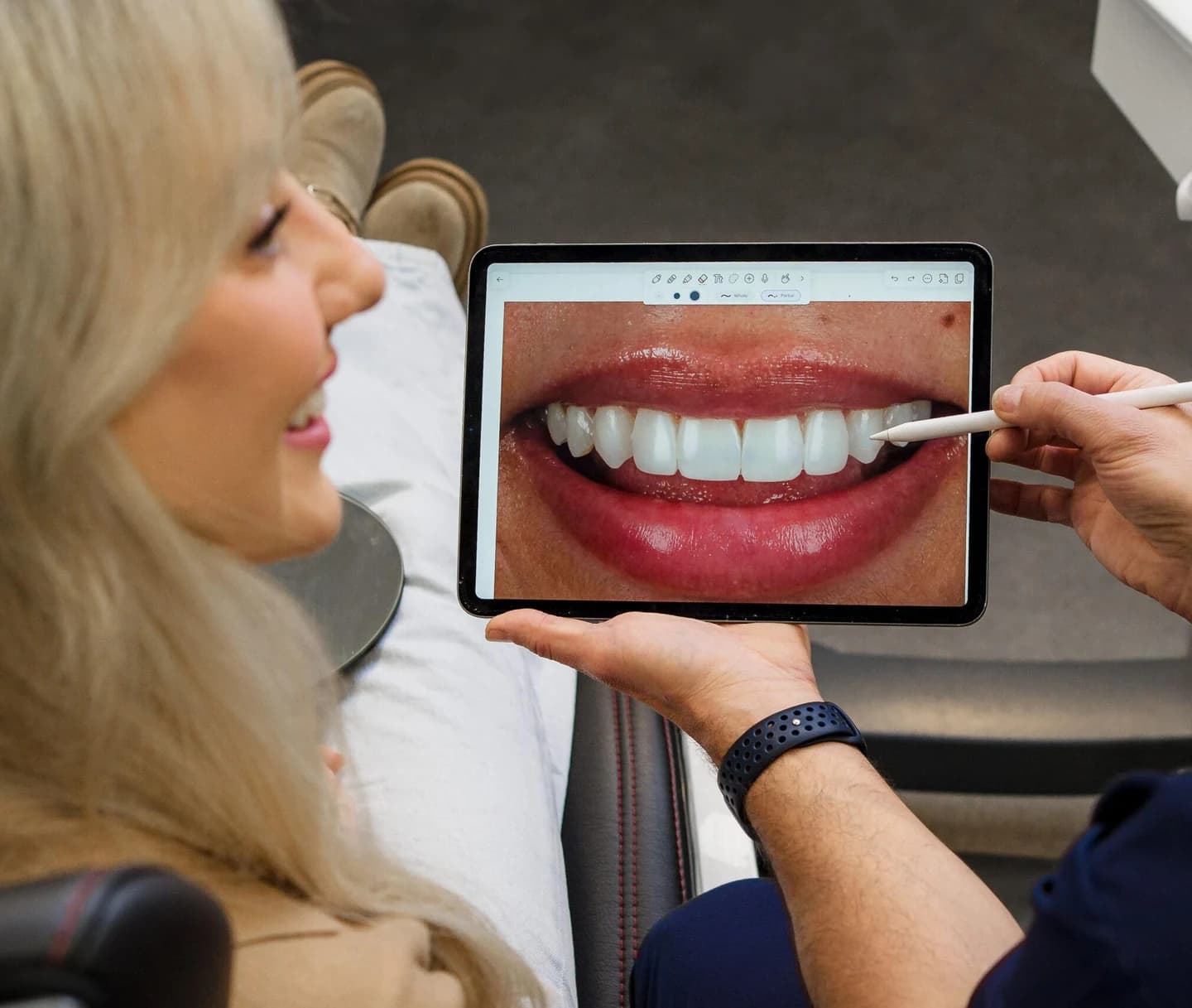 Patient with beautiful porcelain veneers