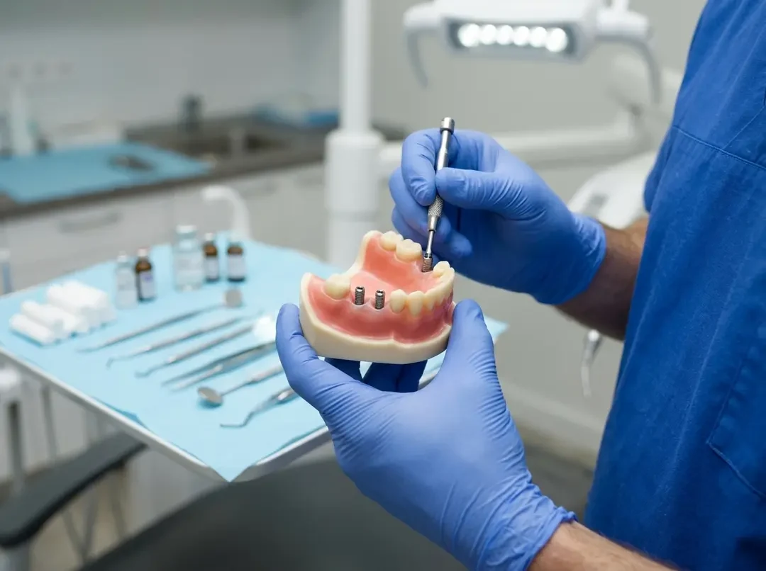 Dentist performing implant placement procedure