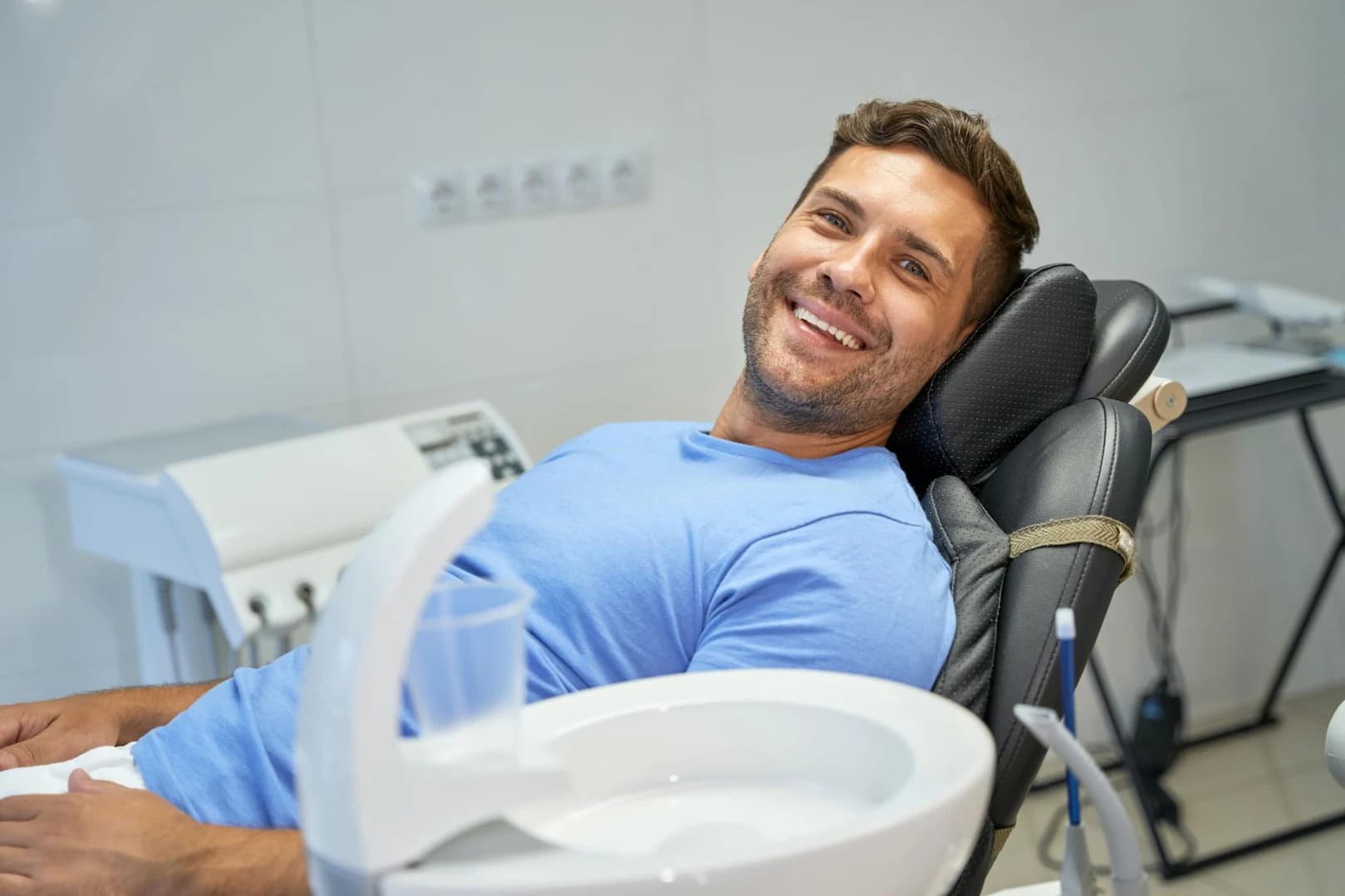 A relaxed patient in the chair during a routine checkup