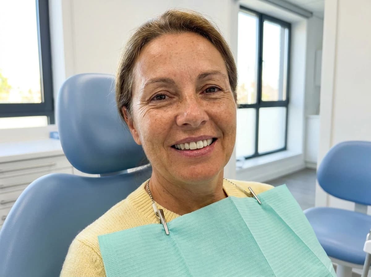 A patient with a healthy, natural-looking smile after dental crown restoration