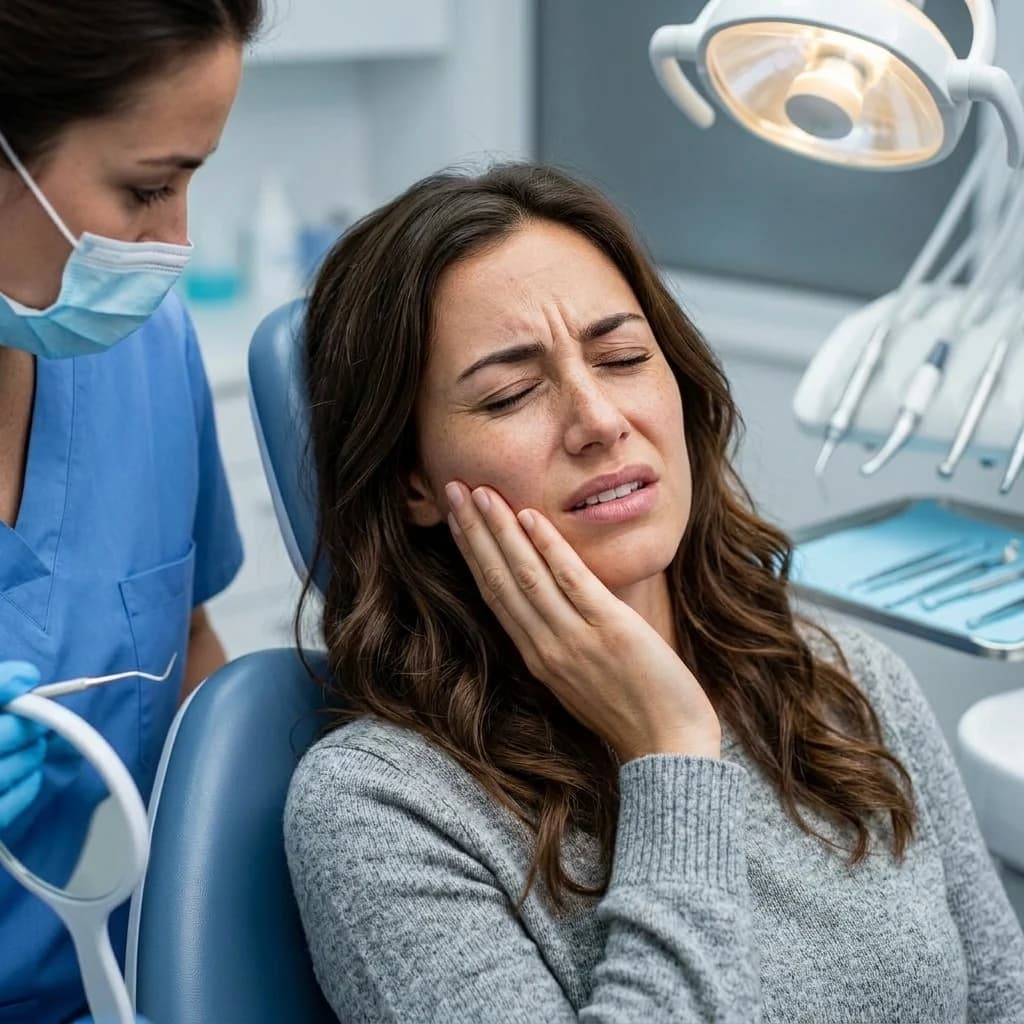 Caring dental team treating a painful toothache