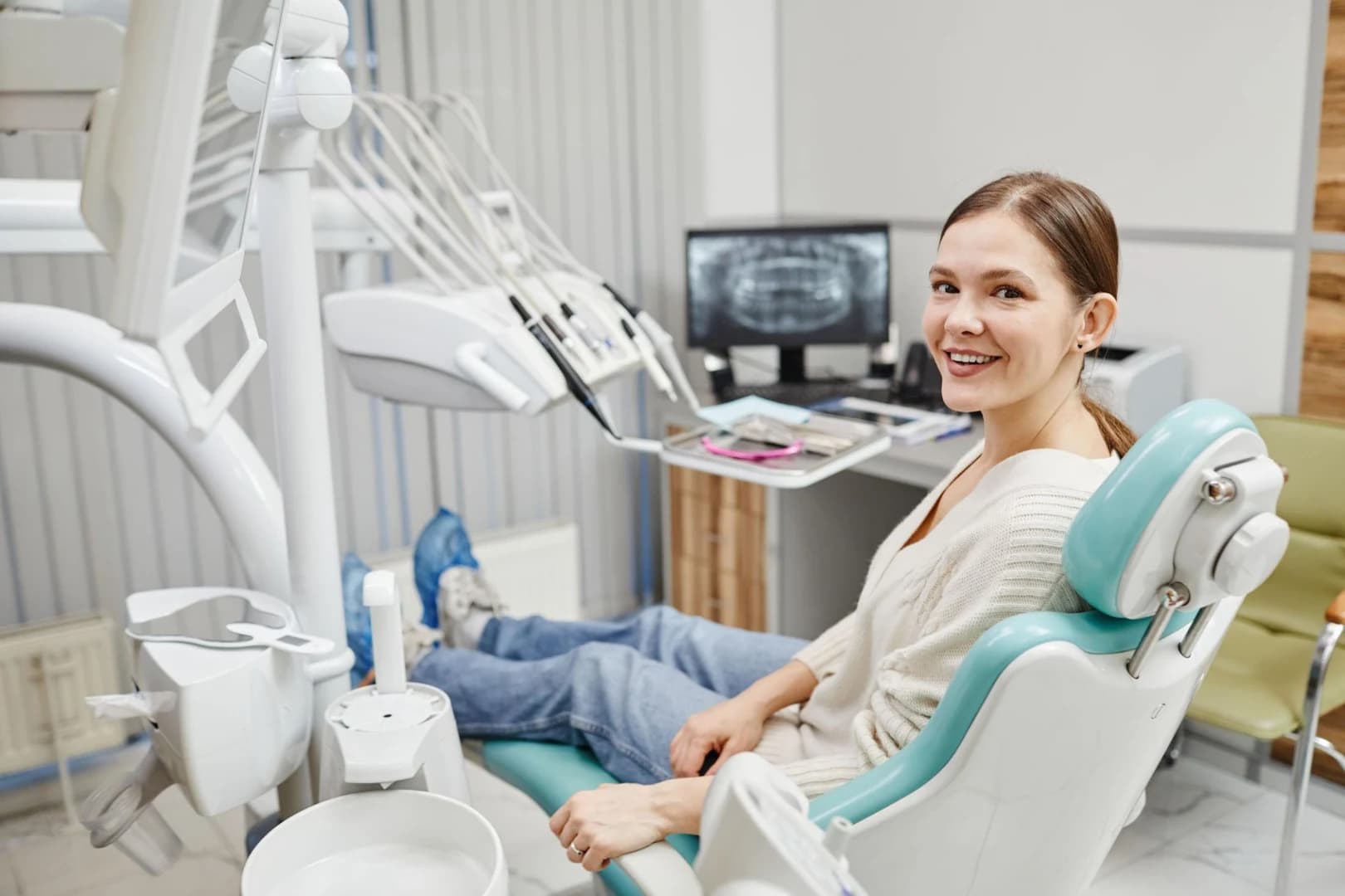 Dentist explaining crown options at a free consultation