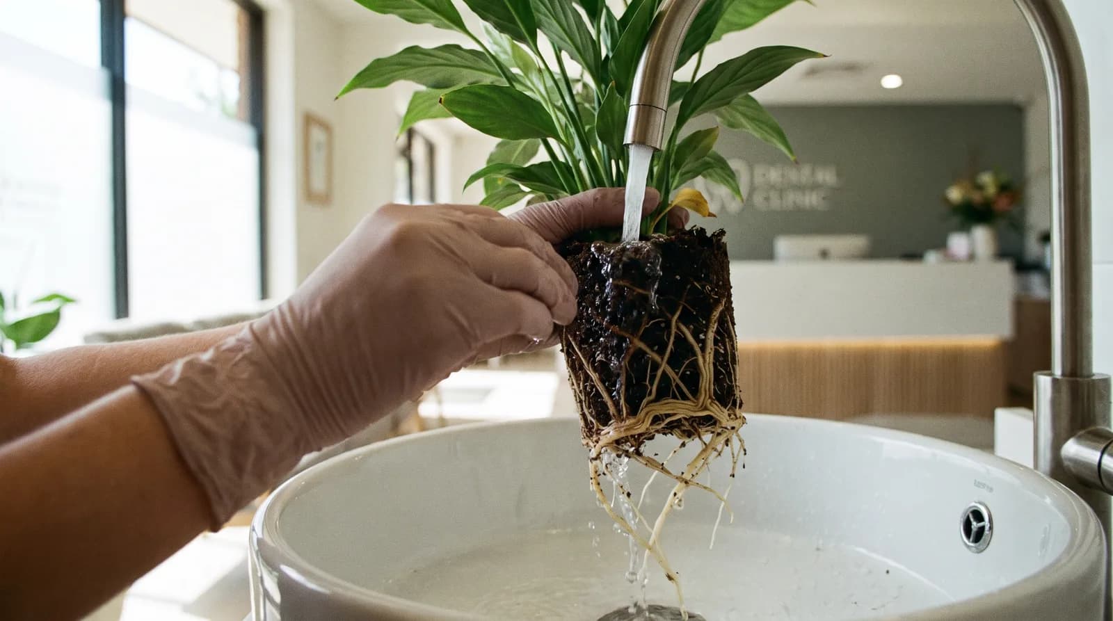 Scaling and root planing: a hygienist cleaning below the gumline during a deep cleaning in Peterborough, NH