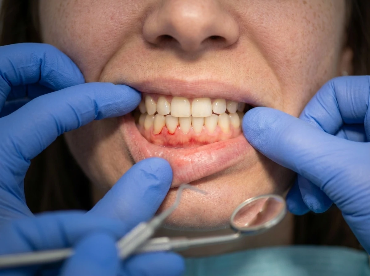 Dentist examining a patient for signs of gum disease