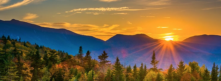 Landscape mountain scene with sunset